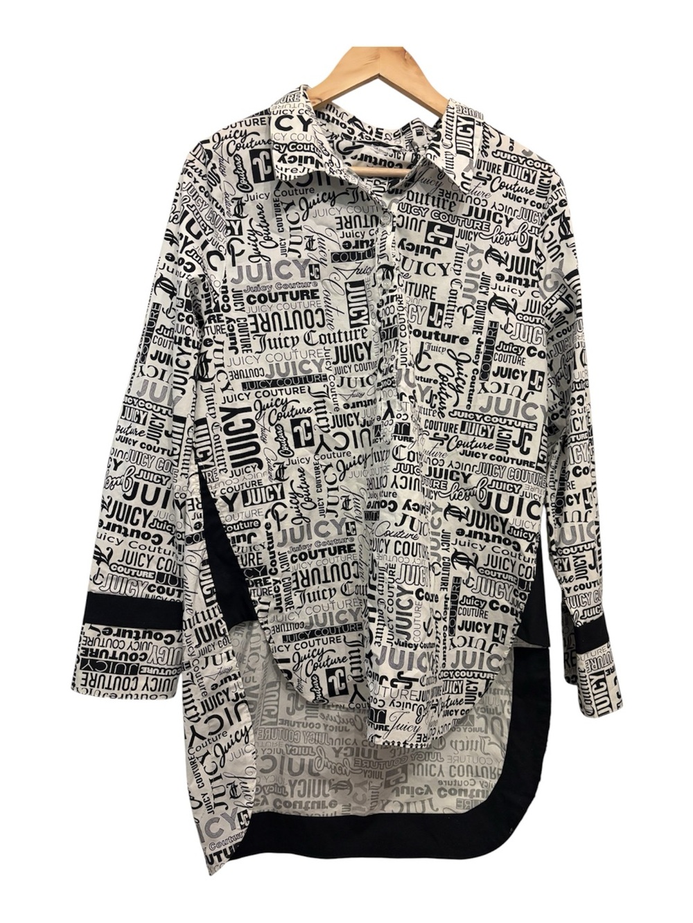 Juicy Couture Black & White Logo-Print Top with Tag Detail
